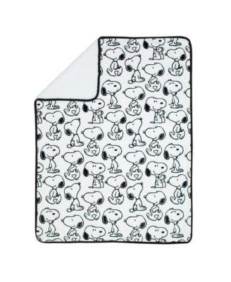 Classic Snoopy Minky and Sherpa Baby Blanket - White/Black