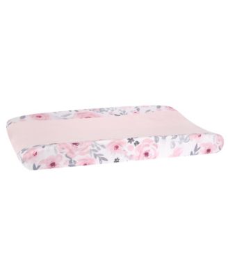 Blossom Watercolor Floral Changing Pad Cover - Pink/Gray