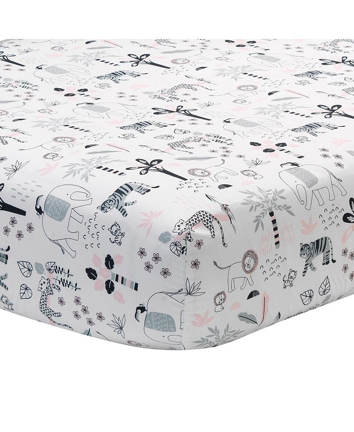 Lambs & Ivy Happy Jungle 100 Cotton Safari Animals Fitted Crib Sheet