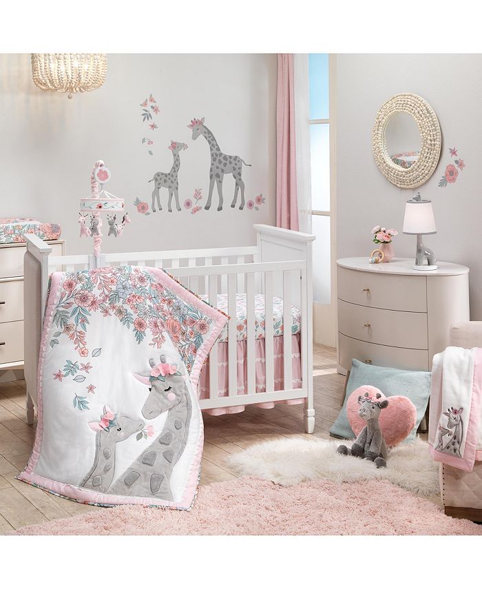 Lambs & Ivy Giraffe and a Half Pink/Gray 4Piece Nursery Baby Crib