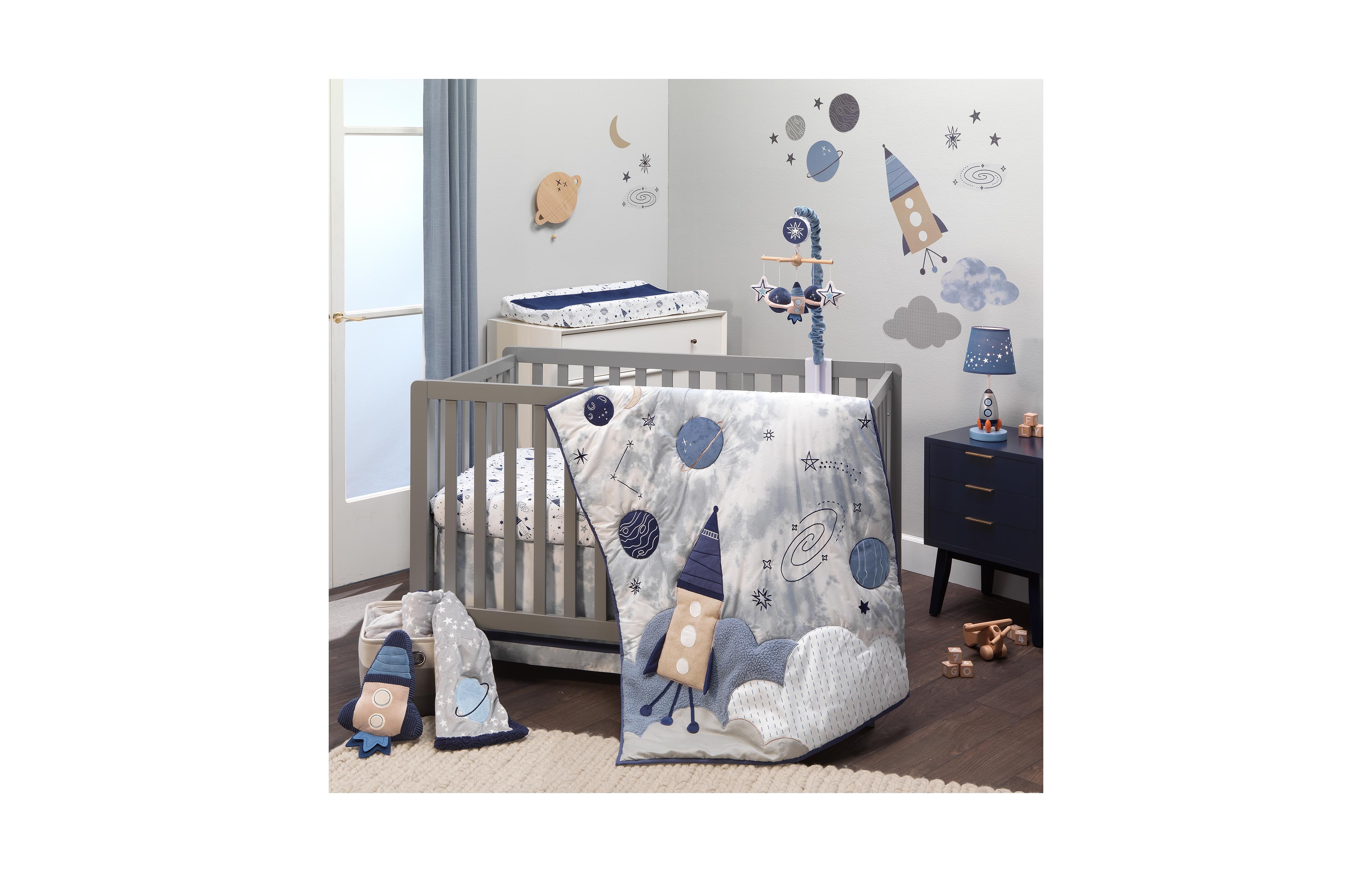 Lambs & Ivy Sky Rocket 5-Piece Blue Galaxy/Space Nursery Baby Crib Bedding Set