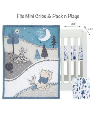 Disney Baby Forever Pooh Blue/Gray 3-Piece Mini Crib Bedding Set