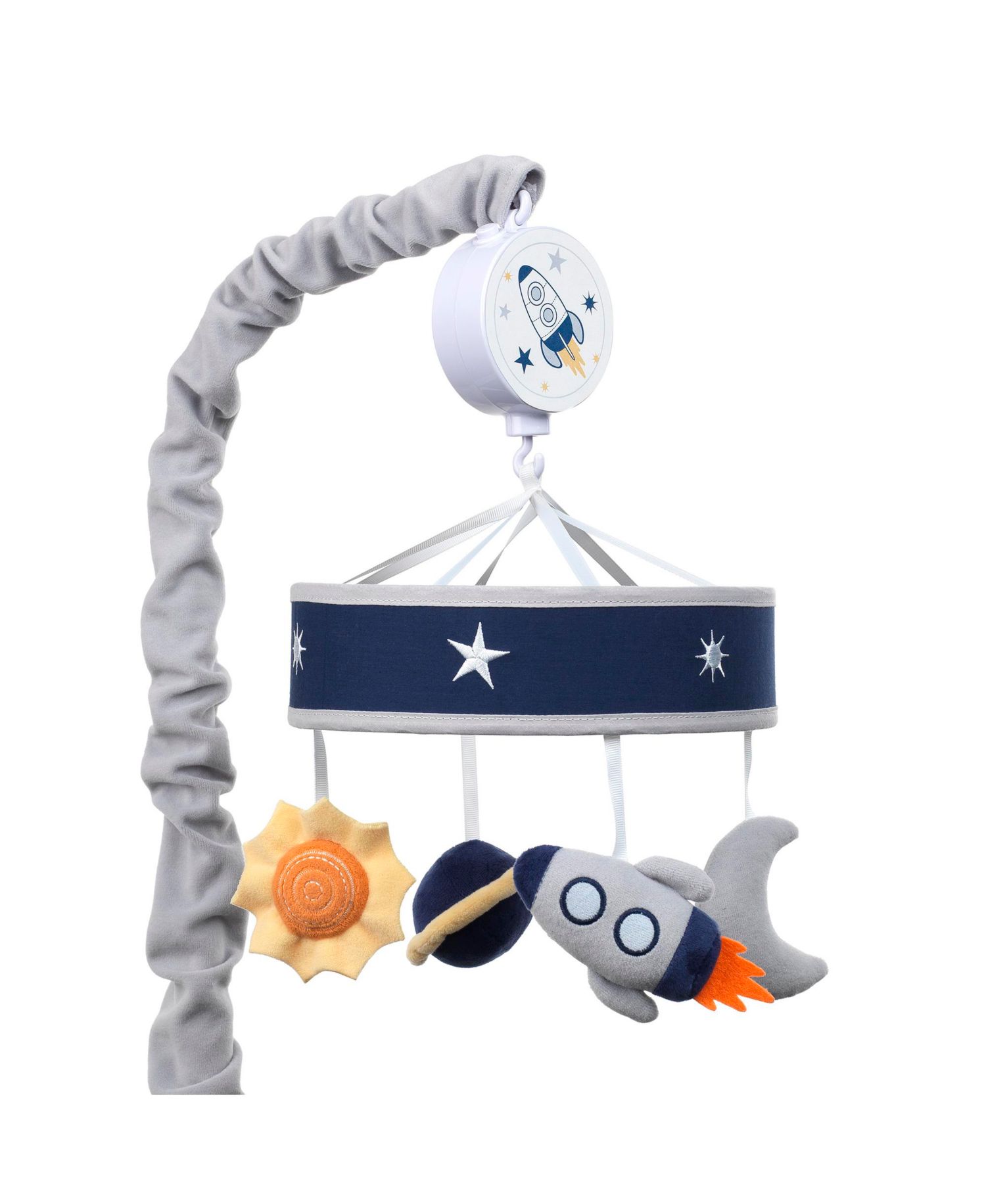 Lambs and Ivy Milky Way Blue/Gray Celestial Space with Rocket and Planets Musical Baby Crib Mobile