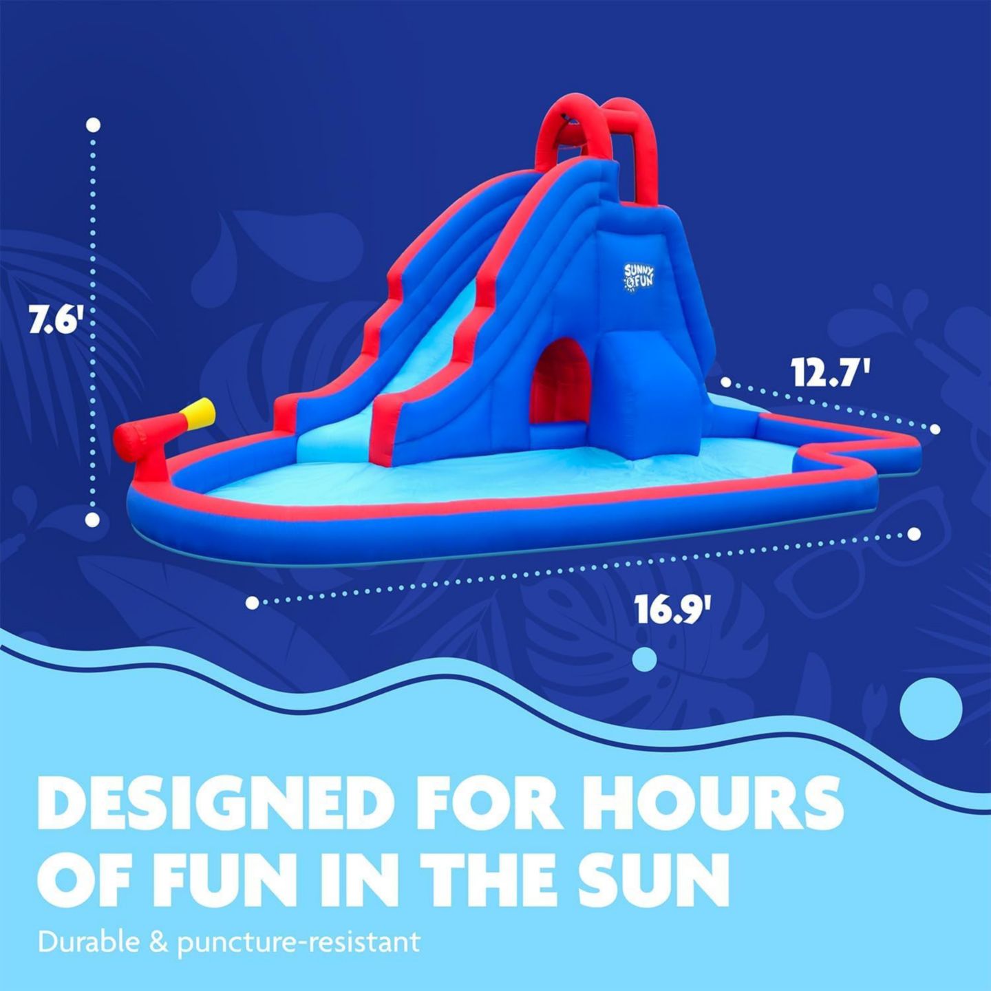 Детская игрушка Sunny & Fun Slide 'N Spray Nylon Inflatable Bounce Water Slide & Pool, For Up to 3 Children, Ages 3+, цвет: Синий — фото 2