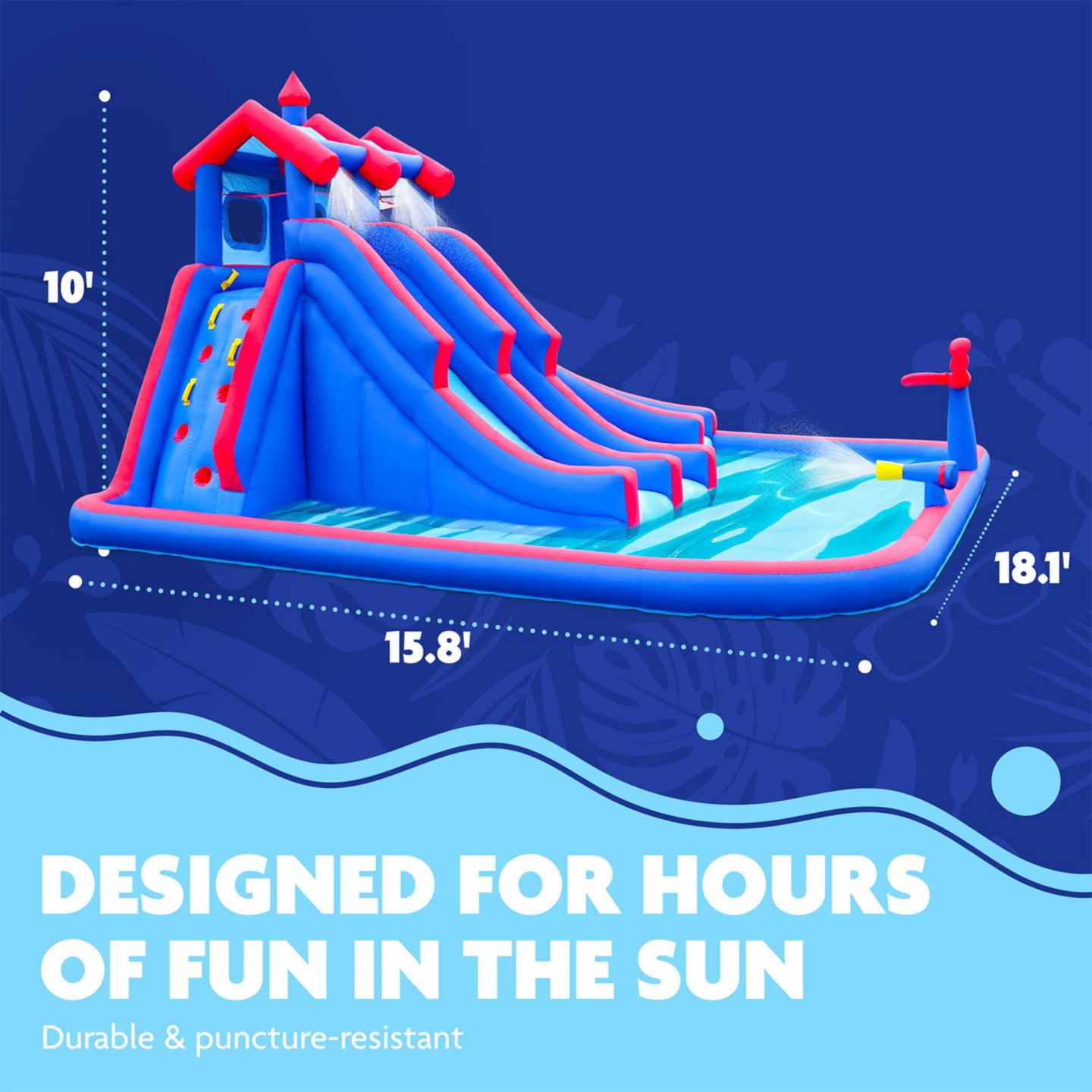 Детская игрушка Sunny & Fun Inflatable Water Slide & Pool, 18.1'L x 15.8'W x 10'H, Nylon, Plays Up to 3 Children, Ages 3-10, цвет: Синий — фото 3