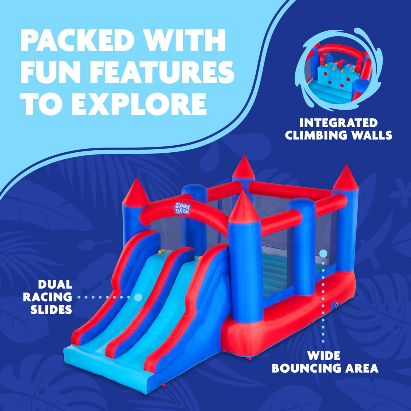 Детская игрушка Sunny & Fun Water Slide Bounce House with Climbing Walls, 14.1'L x 13.1'W x 7.3'H, Nylon, For Up to 5 Children, Ages 5+, цвет: Синий — фото 2