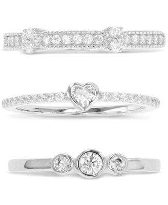 3-Pc. Set Cubic Zirconia Beaded, Heart, & Bezel Stack Rings