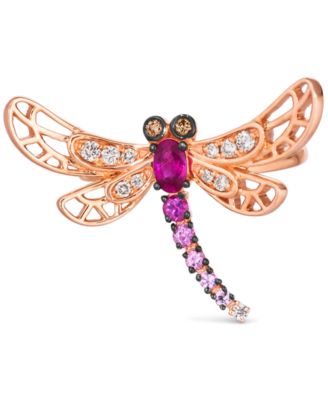 Multi-Gemstone (3/8 ct. t.w.) & Diamond (1/6 ct. t.w.) Dragonfly Ring in 14k Rose Gold