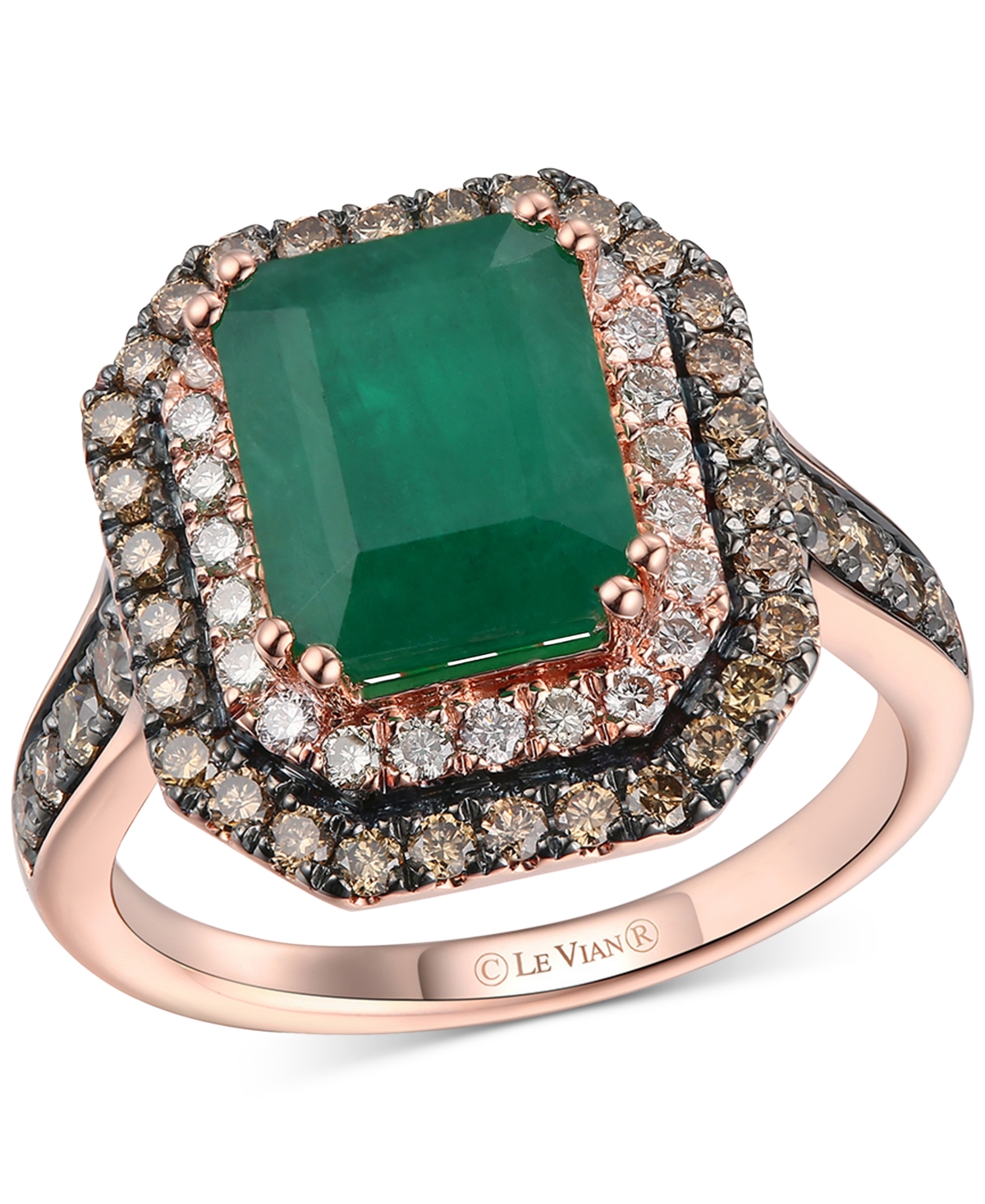 Le Vian Costa Smeralda Emeralds (2 1/2 Ct. T.w.), Chocolate Diamonds (5/8 Ct. T.w.) & Nude Diamonds (1/4 Ct. In K Strawberry Gold Ring
