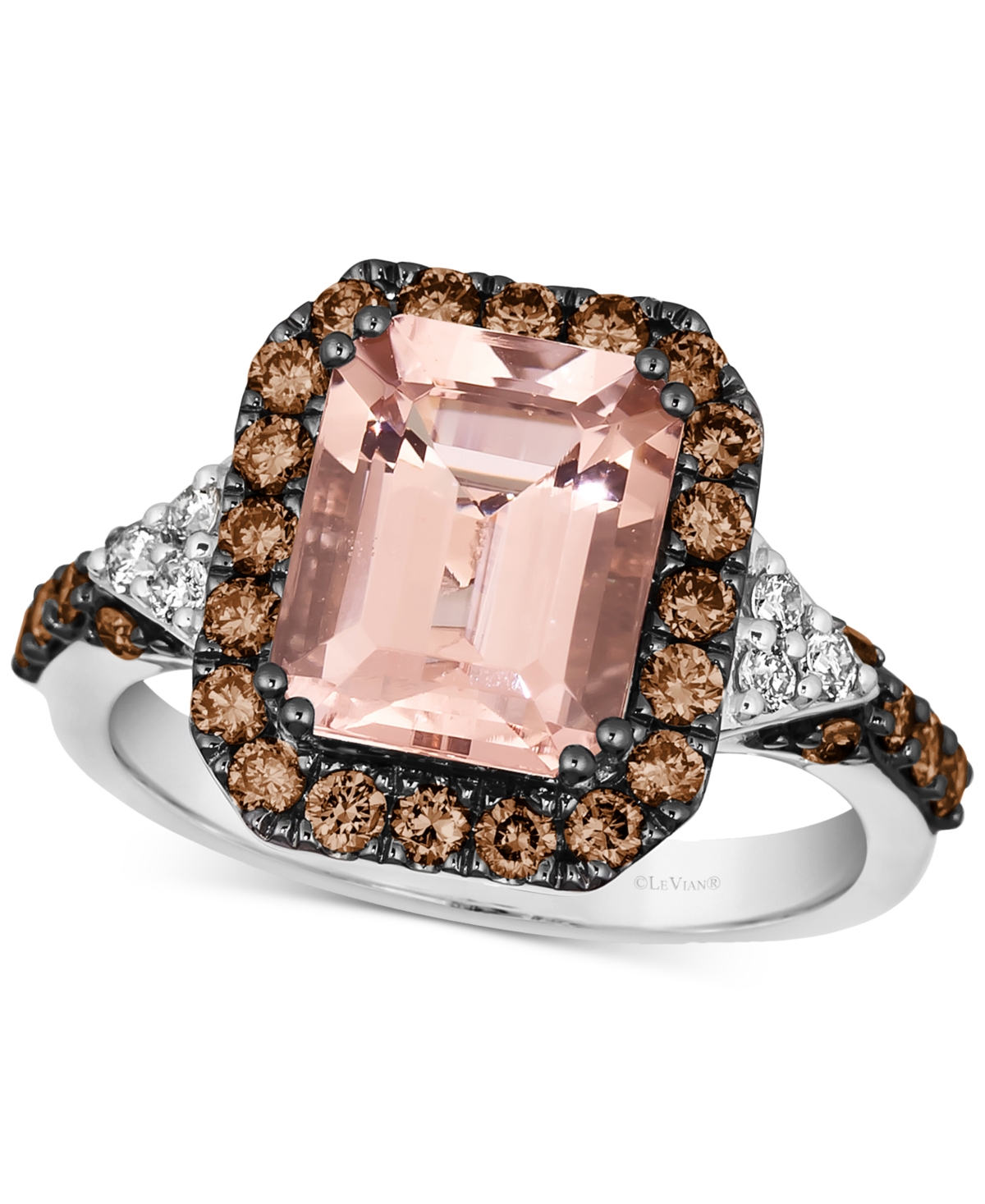 Le Vian Couture Peach Morganite (2-1/2 ct. t.w.), Chocolate Diamonds (5/8 ct. t.w.) & Nude Diamonds (1/10 ct. t.w.) Square Halo Ring in Platinum