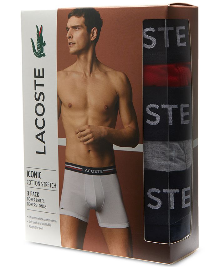 Lacoste Underwear 3 Pack Classic Cotton Boxer Brief Flyless Contoured Pouch  NEW