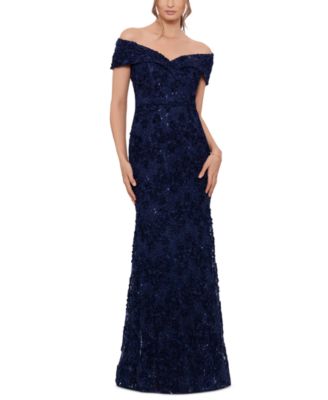 XSCAPE Petite Off-The-Shoulder Lace Gown - Macy's