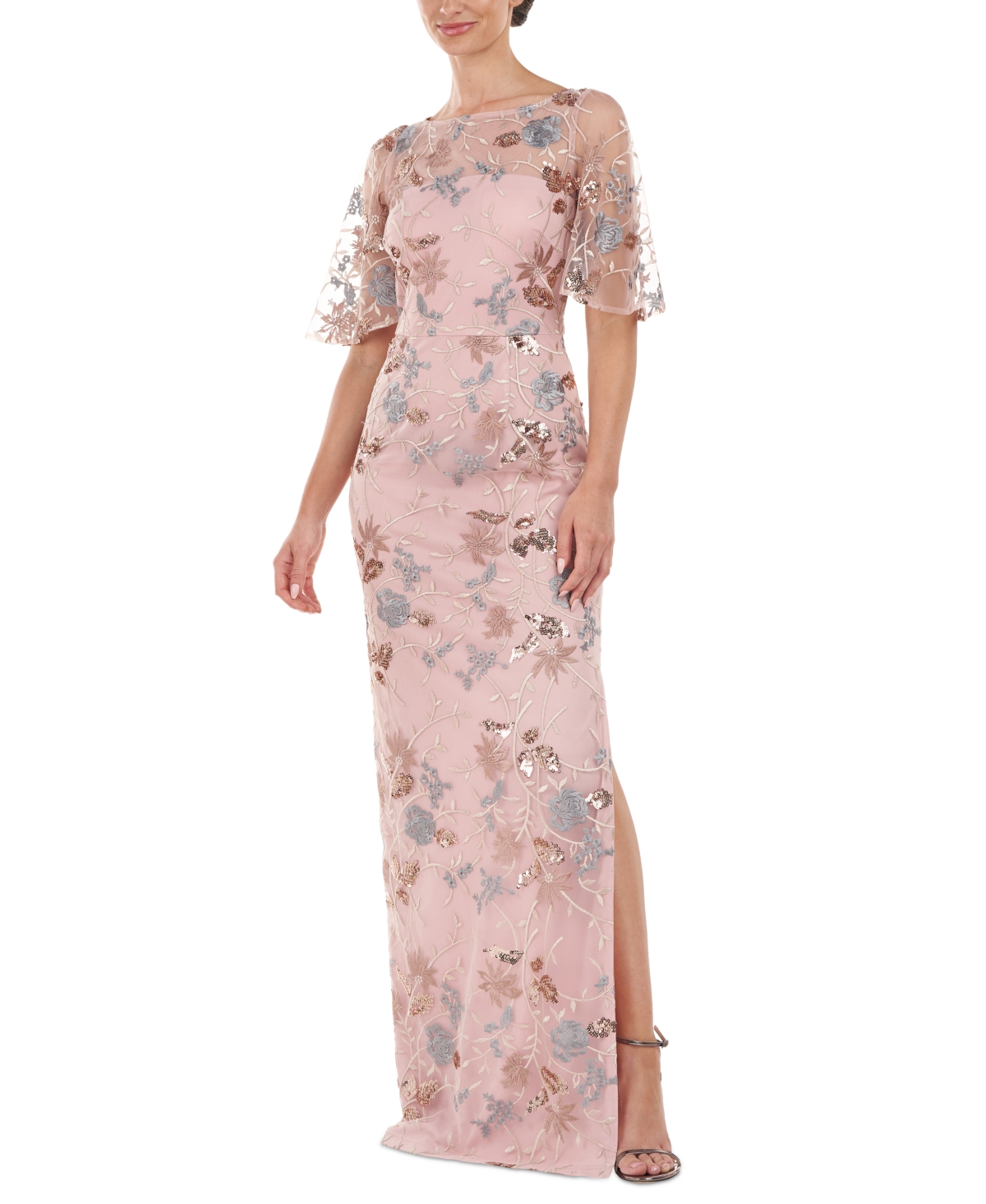 Js Collections Women's Daphne Embroidered Flutter-Sleeve Gown