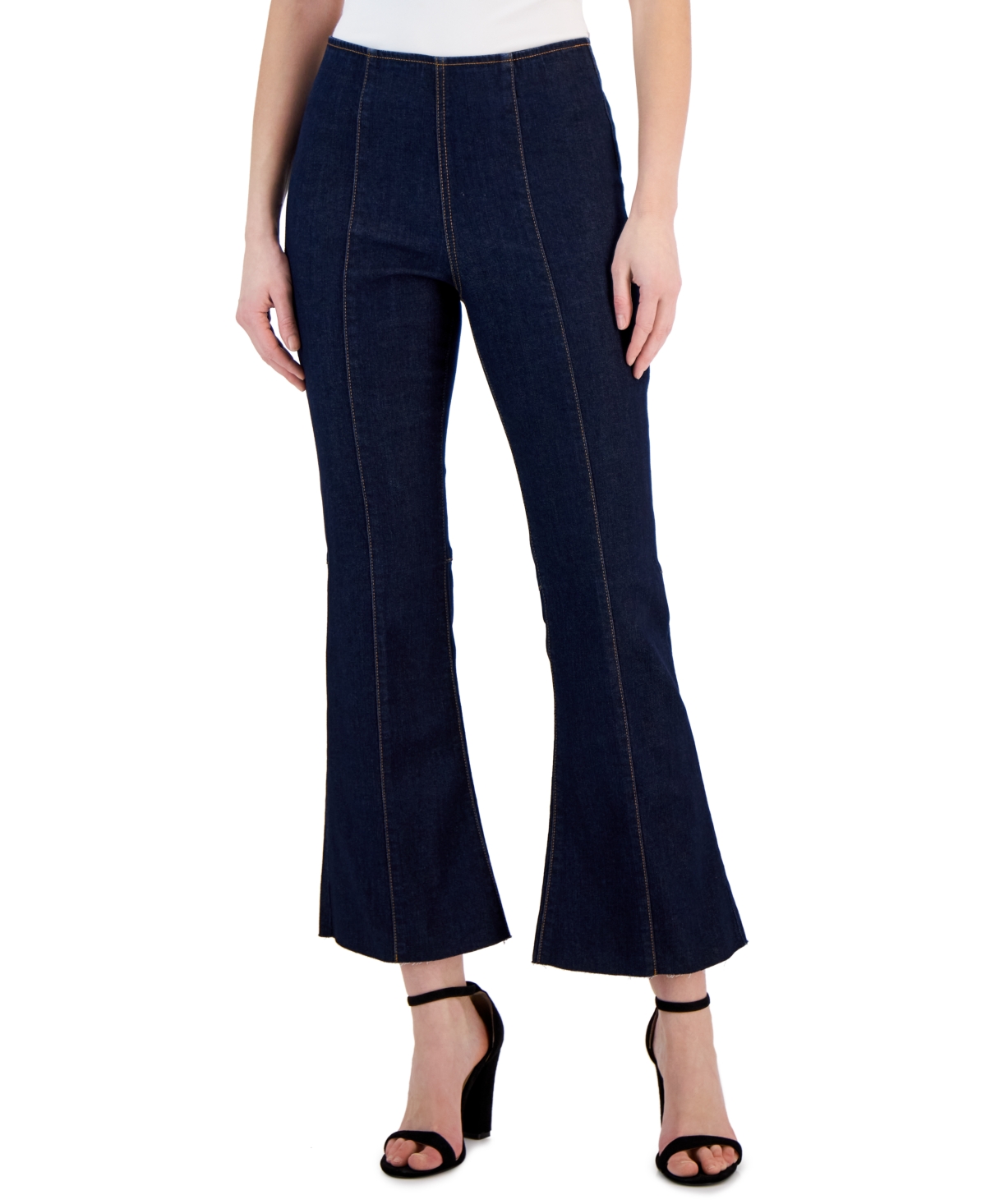 Inc International Concepts Women's High-rise Pull-on Flared Cropped Jeans, Created For Macy's In Dark Indigo
