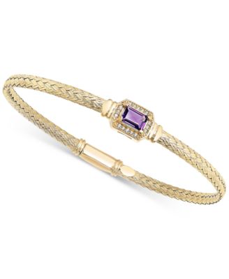 Macy's - Amethyst (1/2 ct. t.w.) & White Topaz (1/5 ct. t.w.) Woven Bangle Bracelet in 14k Gold-Plated Sterling Silver (Also in Citrine & Swiss Blue Topaz)