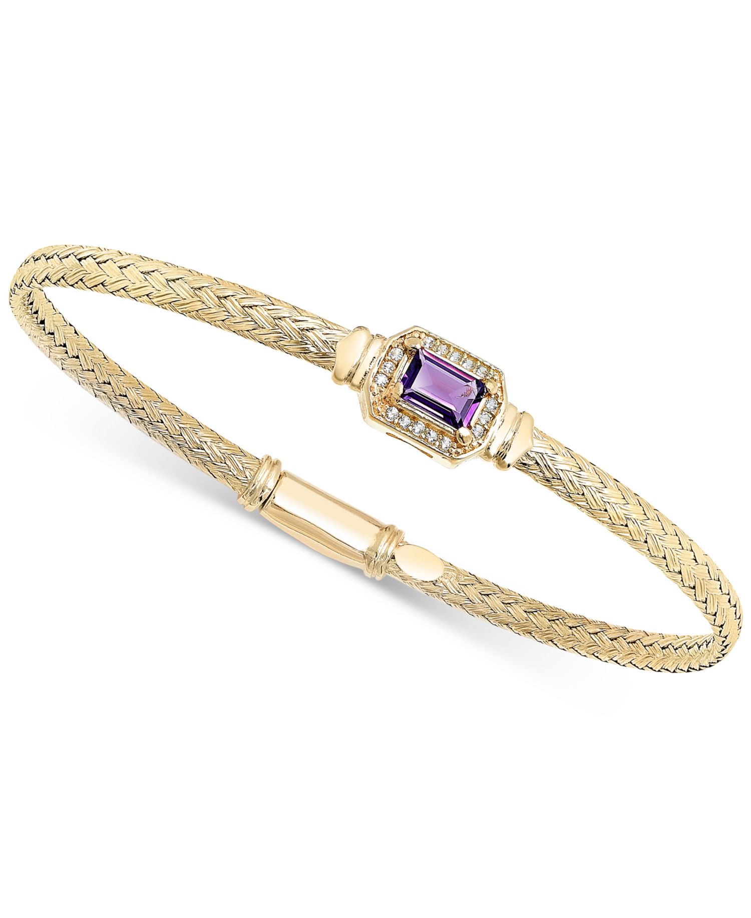Garnet & White Topaz (1/5 ct. t.w.) Woven Bangle Bracelet in 14k Gold-Plated Sterling Silver (Also in Citrine, Swiss Blue Topaz, Morganite, Amethyst, Peridot & Onyx)
