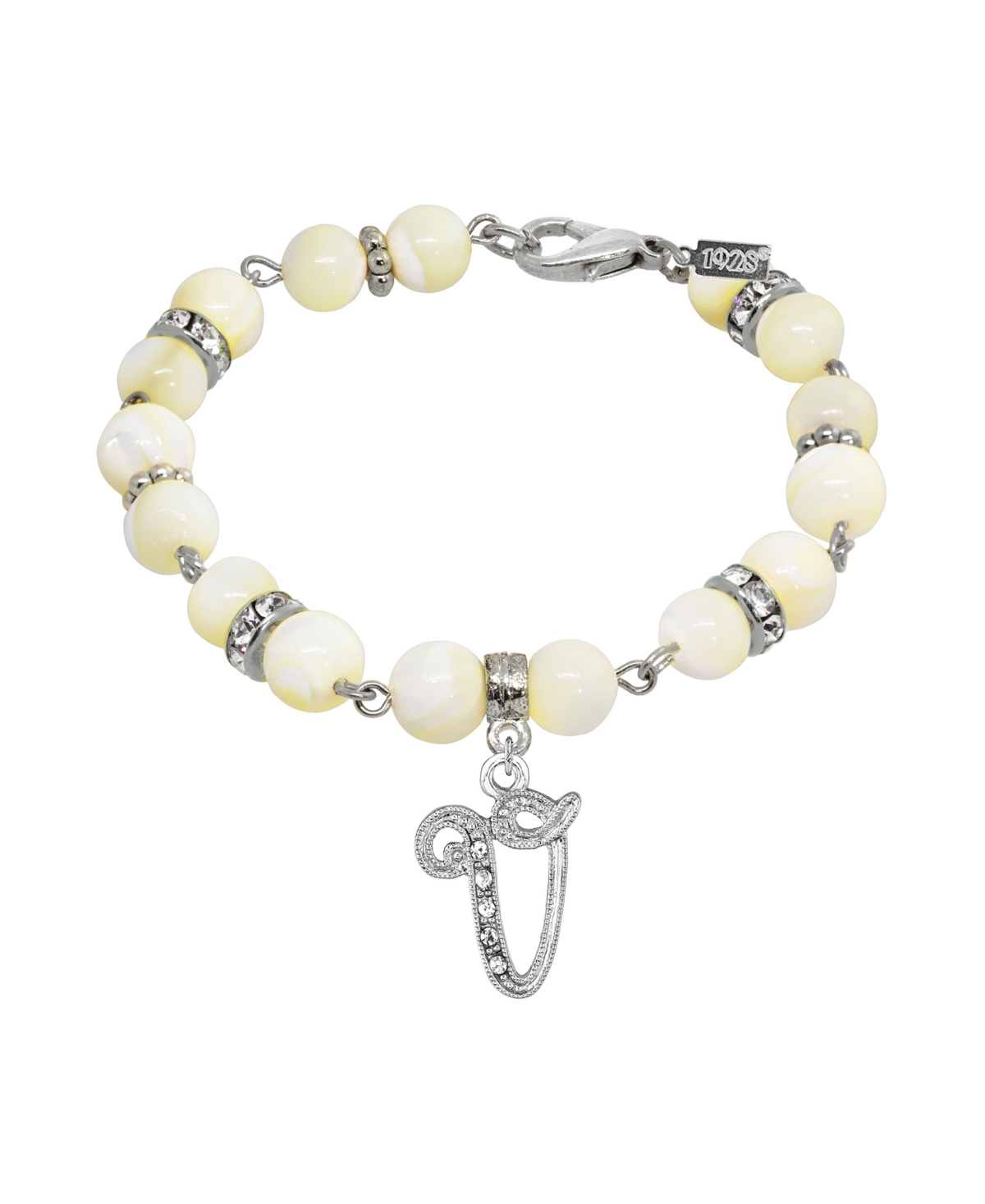 2028 Silver Tone Cultured Mother Of Pearl Crystal Initial Clasp Bracelet In White-v