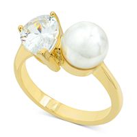 Charter Club Gold-Tone Cubic Zirconia & Imitation Pearl Engagement Ring
