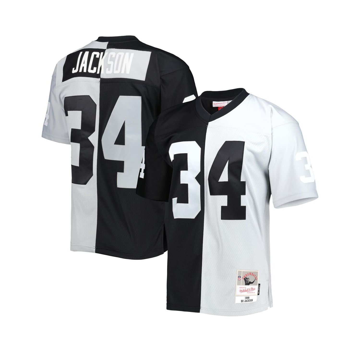 Men's Bo Jackson Black and Silver Las Vegas Raiders 1988 Split Legacy Replica Jersey