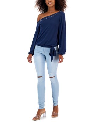  Inc International Concepts Womens Asymmetric Side Tie Top Studded Skinny Jeans Created For Macys