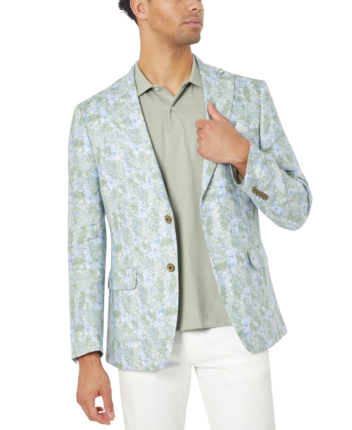 Tallia Slim Fit Patterned Linen Sportcoats In Blue/green