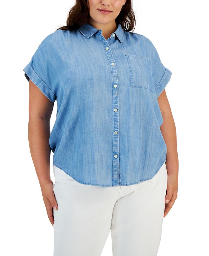 Style & Co Plus Size Camp Shirt, Created for Macy's & Reviews - Tops ...