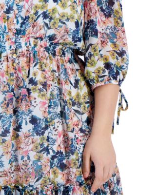 green emerald velvet dress Taylor Printed Chiffon Belted Fit and Flare Dress