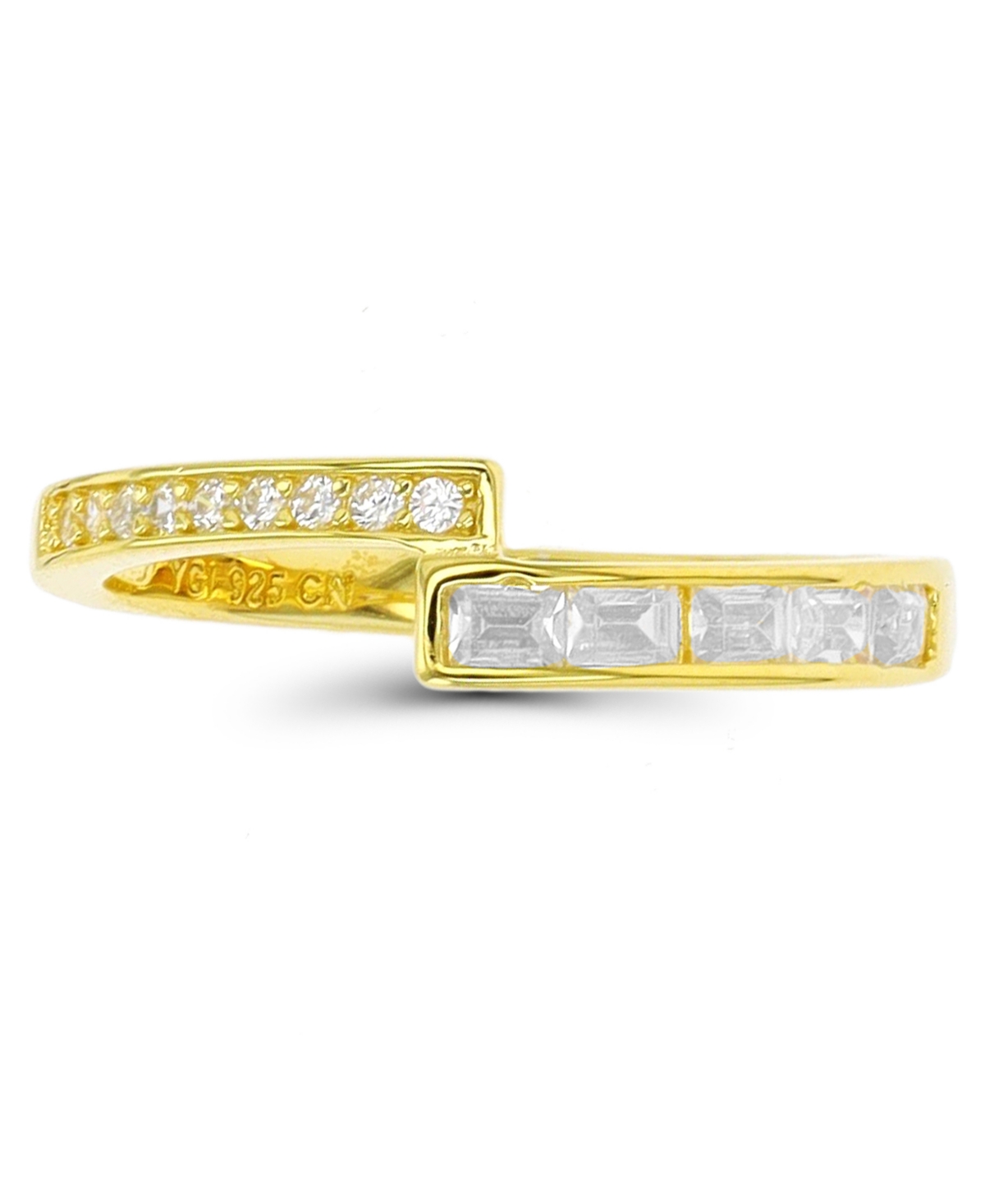 Macy's Round And Baguette Cubic Zirconia Overlapped Ring (5/8 Ct. T.w.) In 14 Karat Yellow Gold Over Sterli In Gold Over Silver