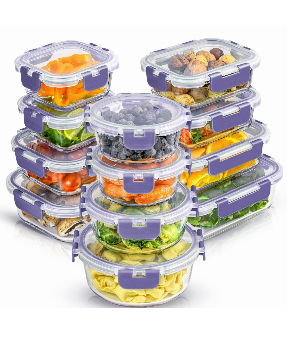 Glass Storage Containers with Leakproof Lids, Set of 12 - Clear, Green