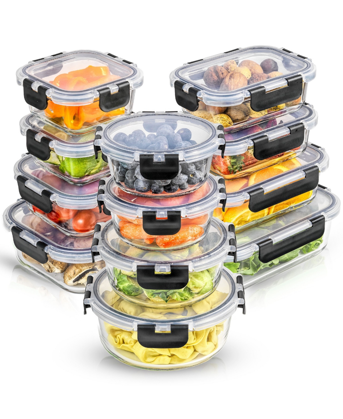 Glass Storage Containers with Leakproof Lids, Set of 12 - Clear, Gray