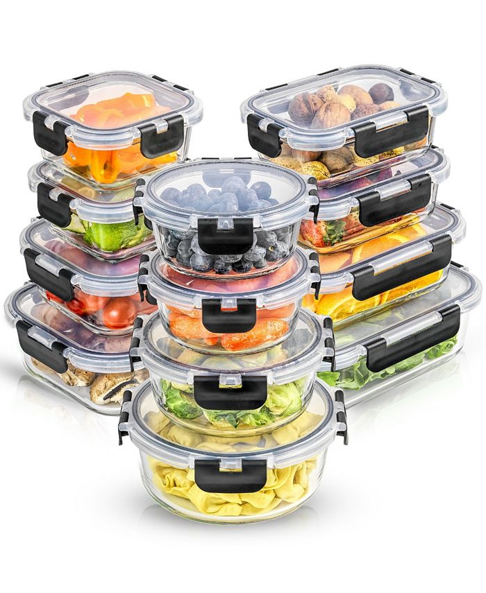 Joyful by JoyJolt 24 Piece Glass Food Storage Containers with Leakproof Lids Set - Black
