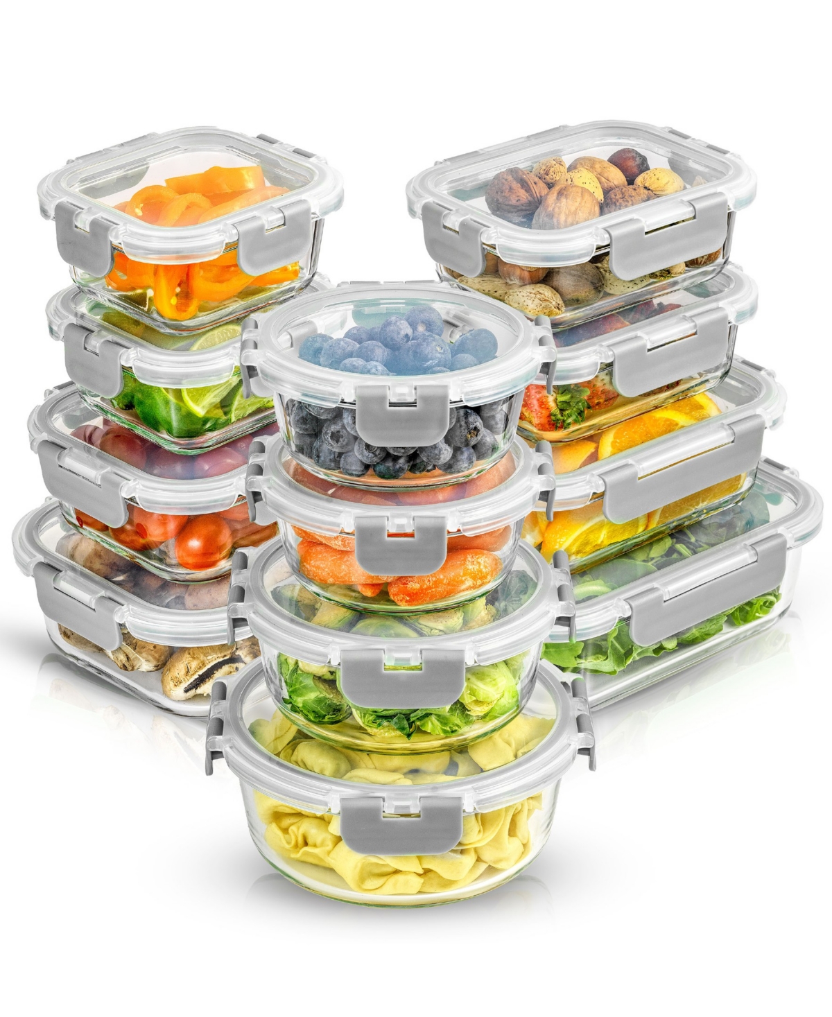 Joyjolt Glass Storage Containers With Leakproof Lids, Set Of 12 In Clear,gray