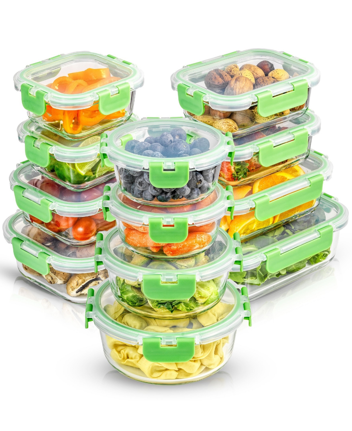 Joyjolt Glass Storage Containers With Leakproof Lids, Set Of 12 In Clear,green