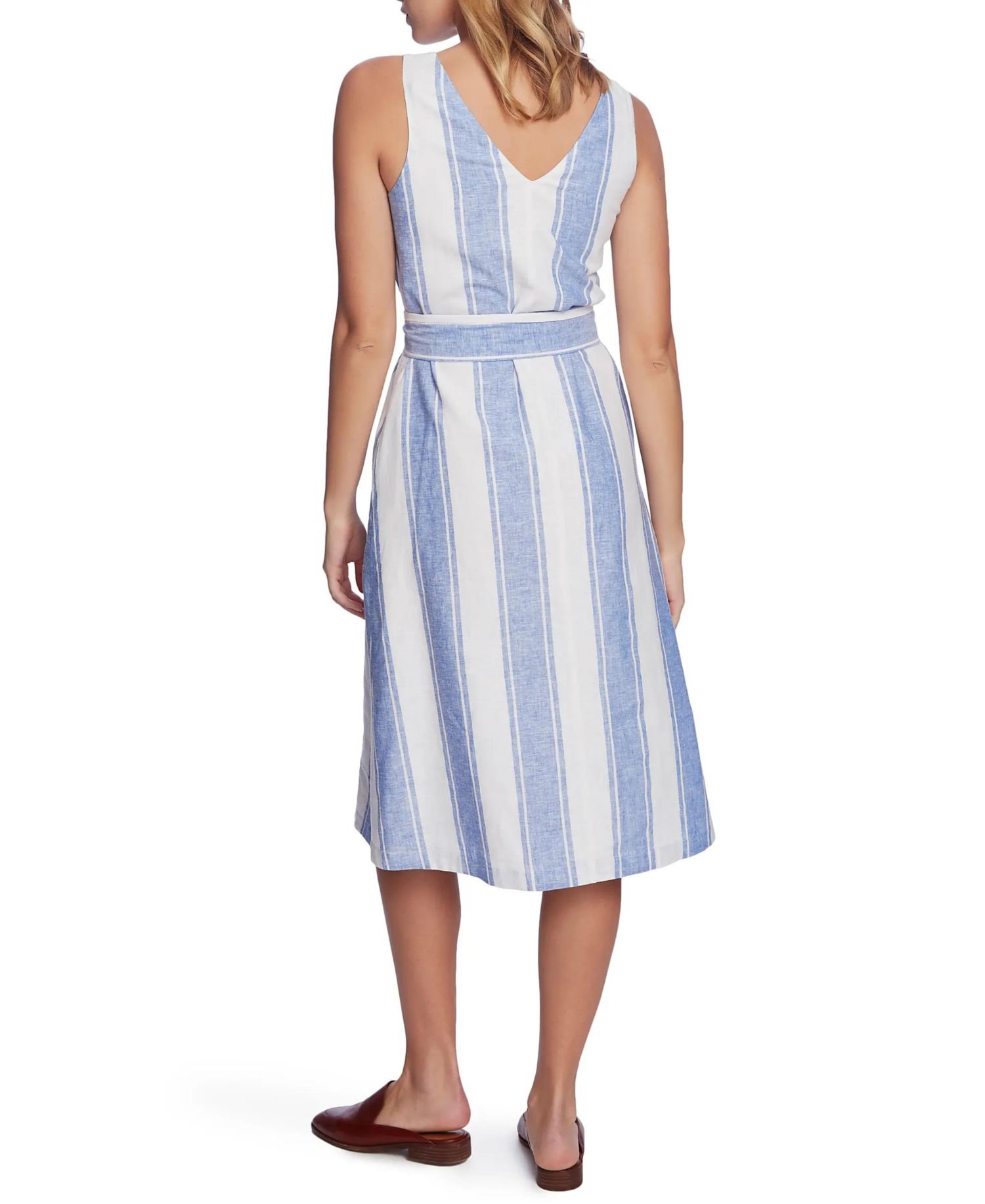 Women's Sleeveless V-neck Tie Waist Dress