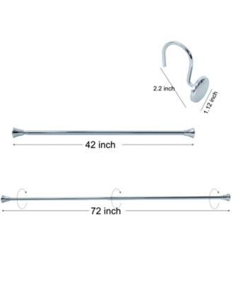 Adjustable Curtain Tension Shower Rod and Hooks, Set of 13, 42" - 72"