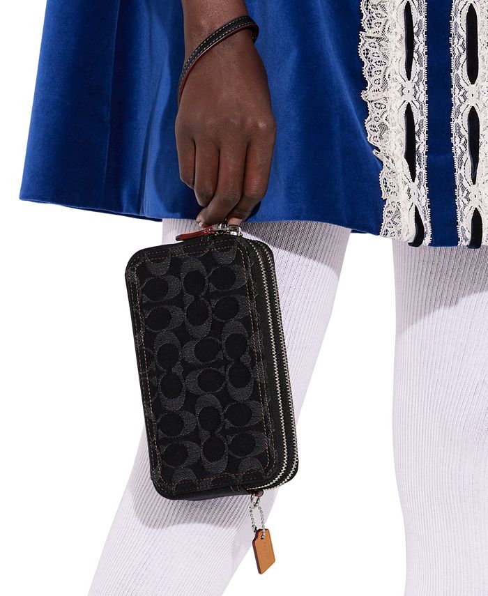 COACH Washed Denim Signature Kira Small Wristlet Crossbody Macy's