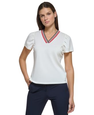 Tommy Hilfiger - Women's Puff-Sleeve V-Neck Top