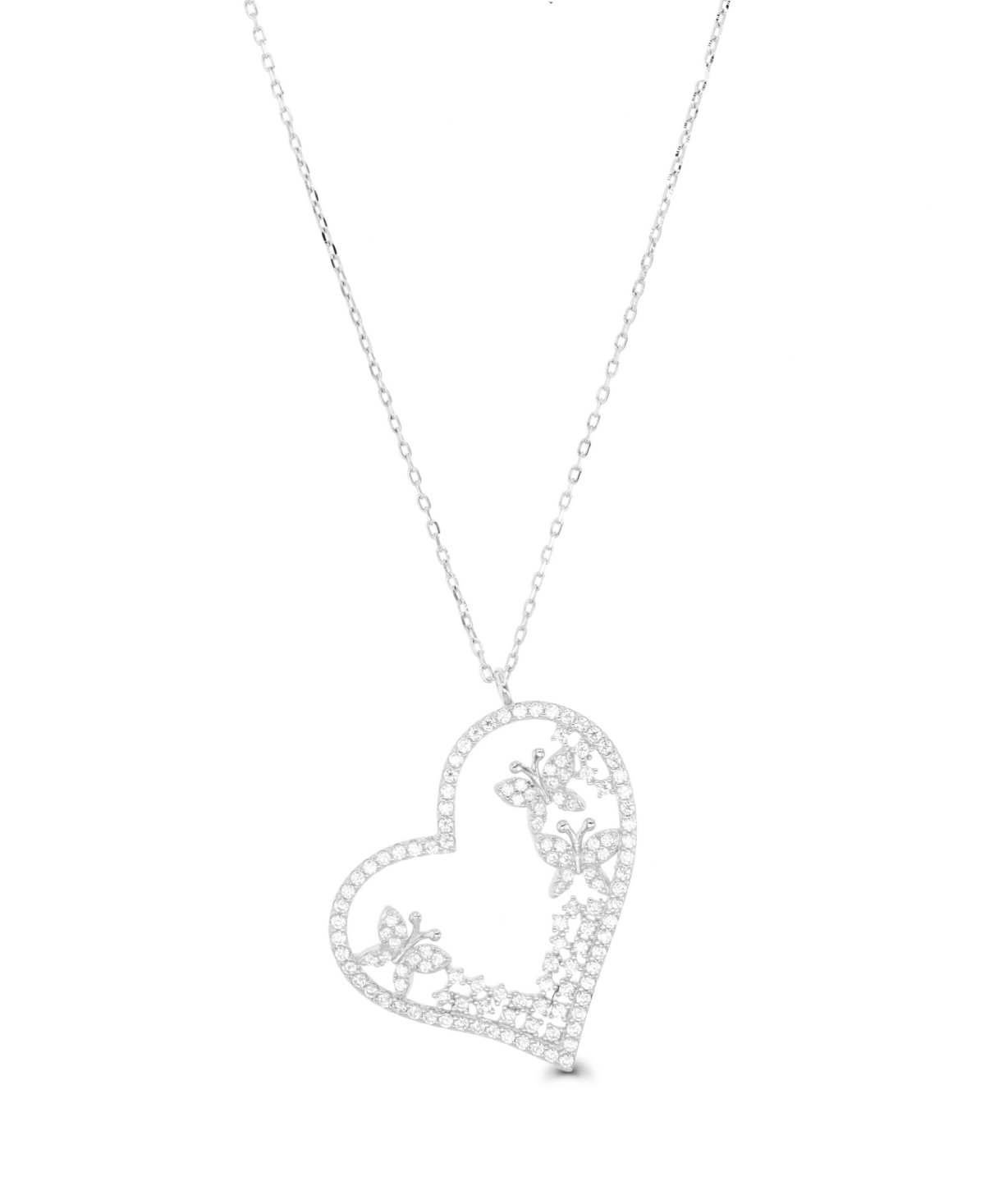 Macy's Cubic Zirconia Heart Necklace (1 3/8 Ct. T.w.) In Sterling Silver In Sterling Silver