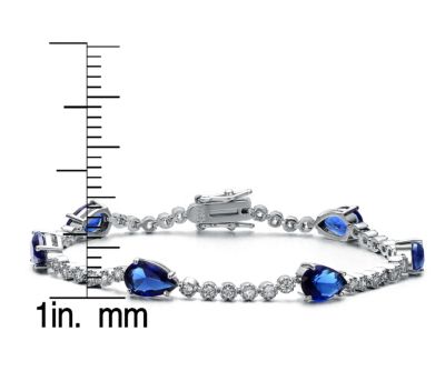 White Gold Plated with Colored Pear Cubic Zirconia Tennis Bracelet