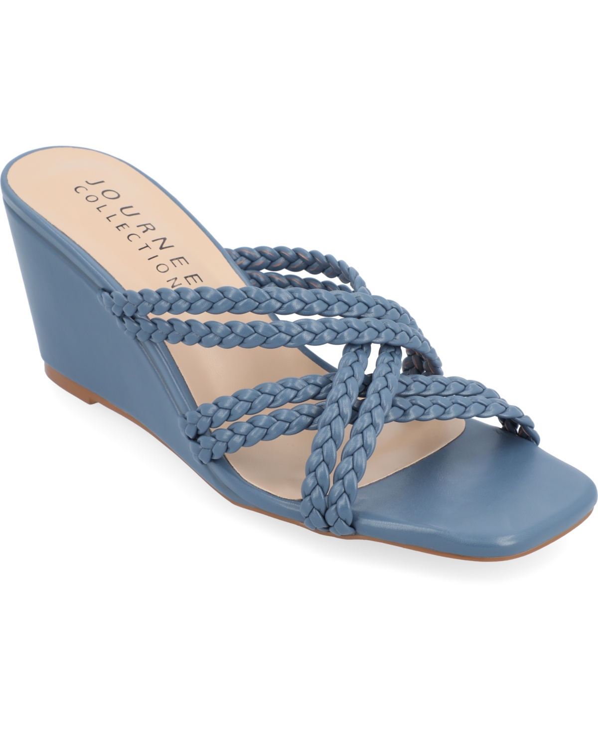 Shop Journee Collection Women's Baylen Strappy Braided Wedge Sandals In Blue