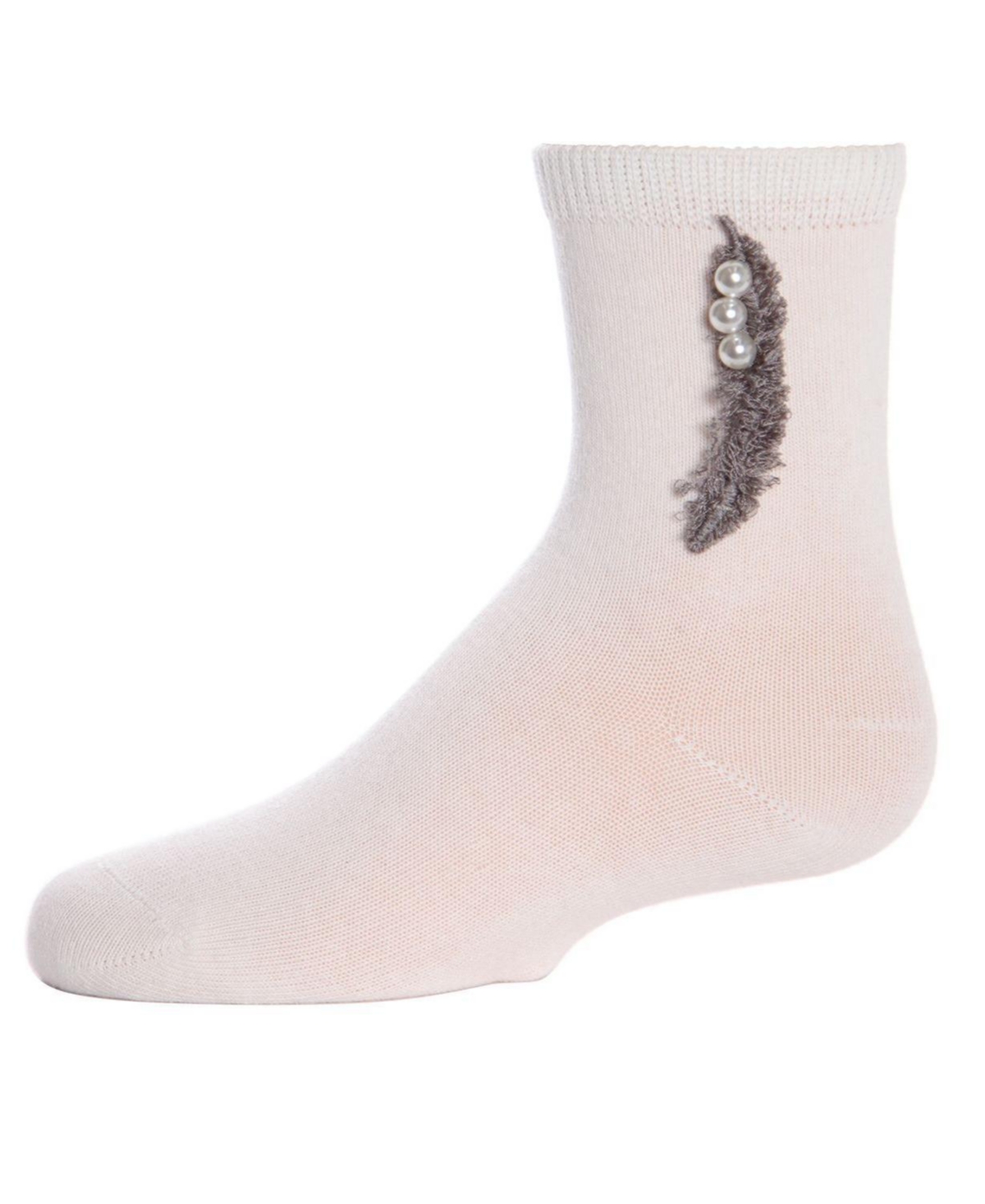 MeMoi Little Girls Feathery Combed Cotton Faux Pearl Crew Socks