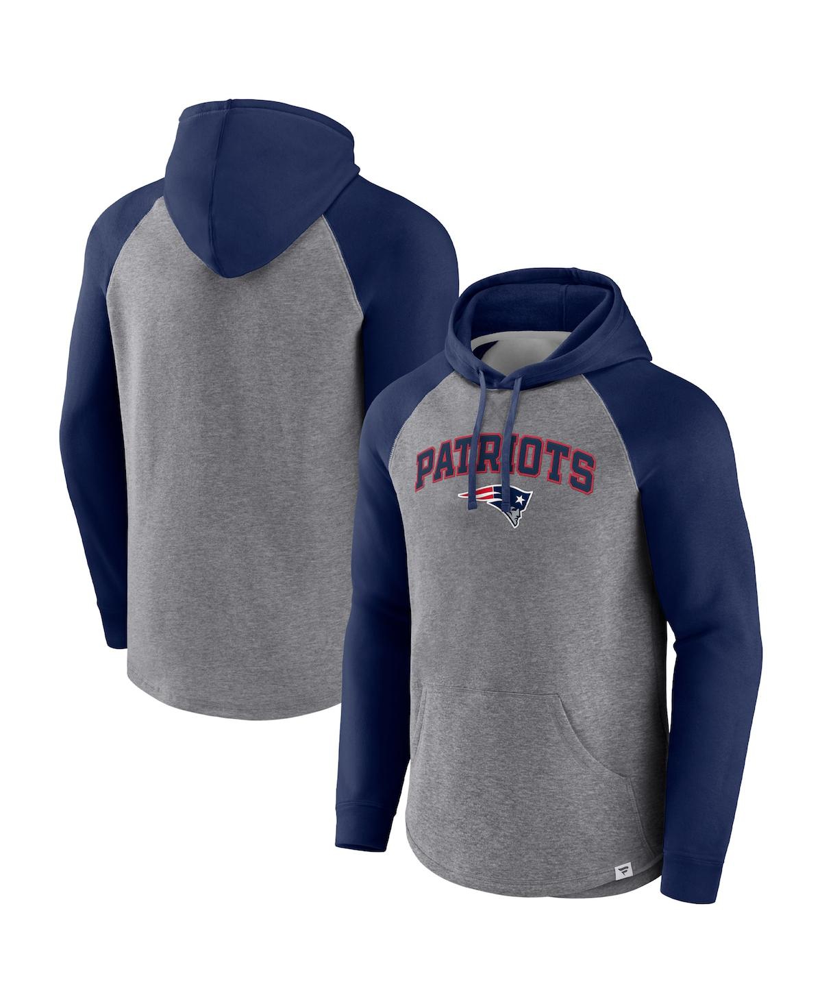 Fanatics Men's  Heathered Gray, Navy New England Patriots By Design Raglan Pullover Hoodie In Heathered Gray,navy