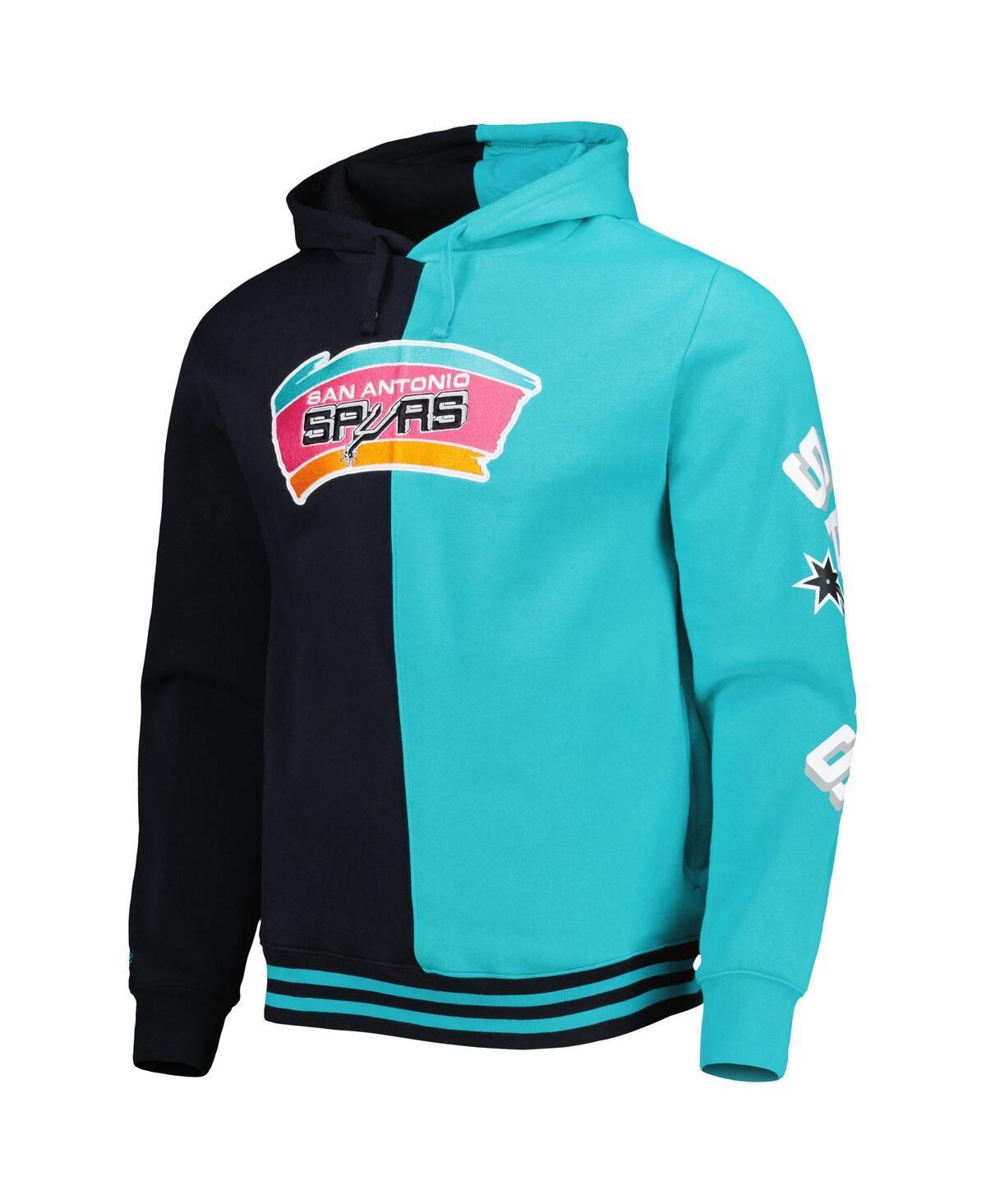 Mitchell & Ness Men's  Black, Teal San Antonio Spurs Hardwood Classics Split Pullover Hoodie In Black,teal