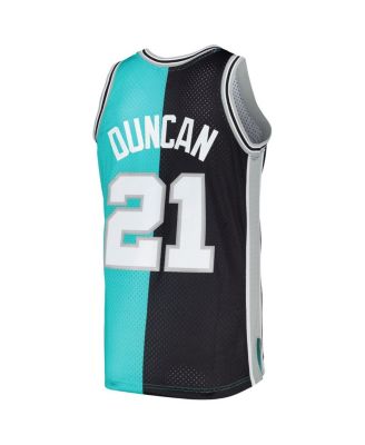 Men's Tim Duncan Black, Teal San Antonio Spurs Hardwood Classics 1998-99 Split Swingman Jersey