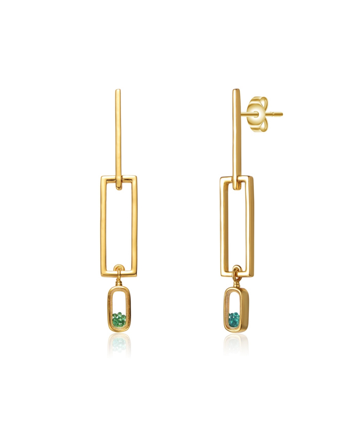 Rachel Glauber 14k Gold Plated Emerald Cubic Zirconia Drop Earrings In Emerald