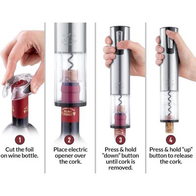 Electric Wine Opener With Charging Base and Foil Cutter - Stainless Steel Automatic Wine Bottle Opener