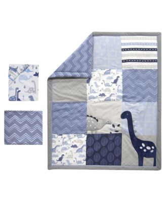 Roar Blue/Gray/White Dinosaur 3-Piece Nursery Baby Crib Bedding Set