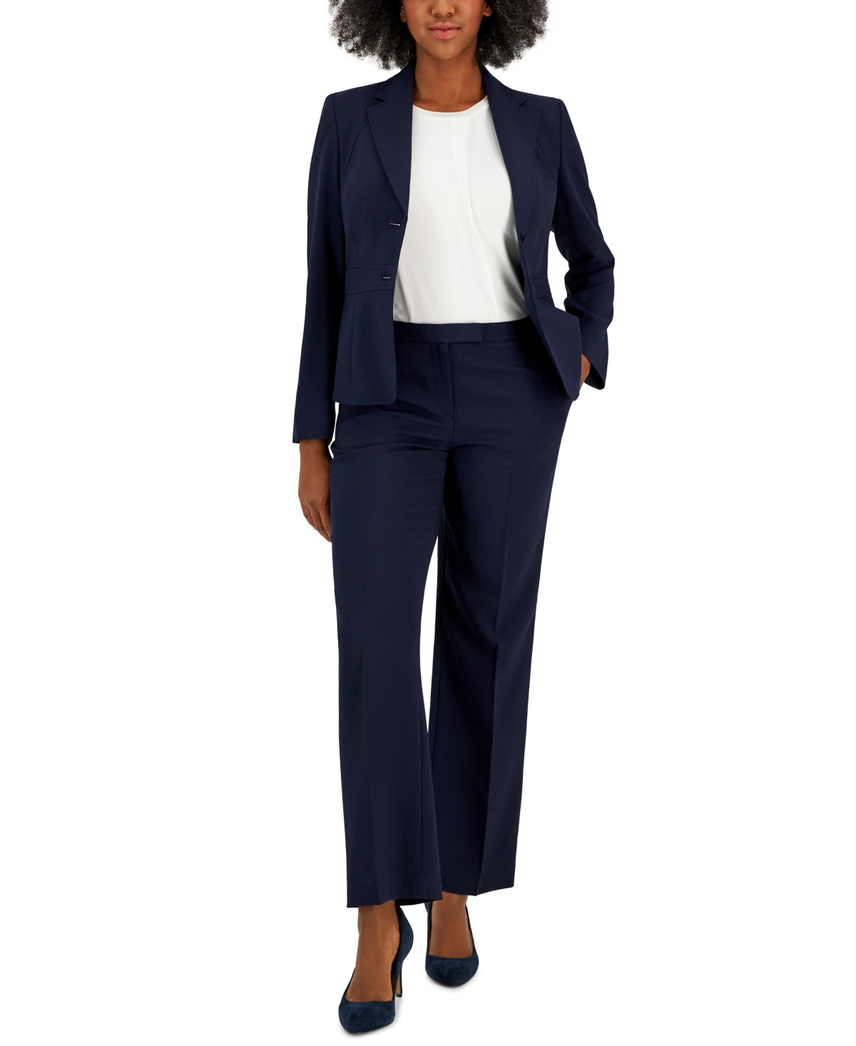 Le Suit Crepe Two-button Blazer & Pants, Regular And Petite Sizes In Navy