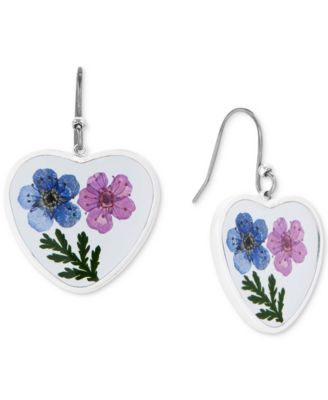 Lucky Brand - Silver-Tone Dried Flower Heart Drop Earrings