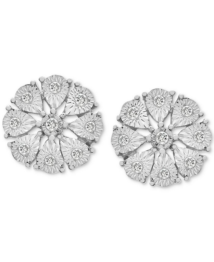 Macy's Diamond Flower Stud Earrings (1/10 ct. t.w.) in Sterling Silver